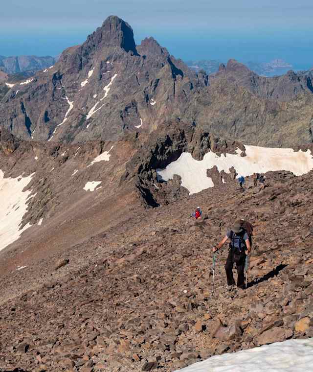 Kurz vor dem höchsten Punkt des GR20 – beim Pointe des Eboulis hat man knapp 2.600 Metern Seehöhe erreicht.