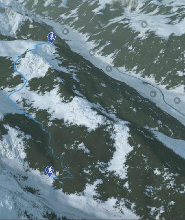 3-D-Ansicht der Schneeschuhwanderung von Chis aufs Rüfihorn