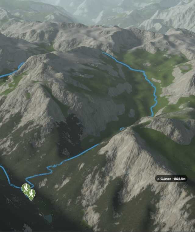 3-D-Ansicht der Wanderung rund um die Murgseen