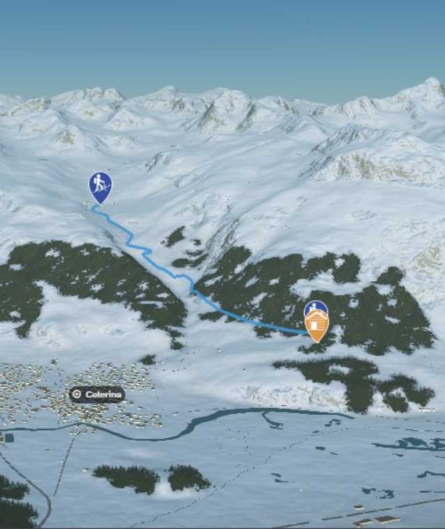 3-D-Ansicht der Skitour zum Naturfreundehaus Cristolais von Marguns