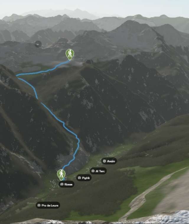 3-D-Ansicht der Wanderung zur Capanna Buffalora von Rossa