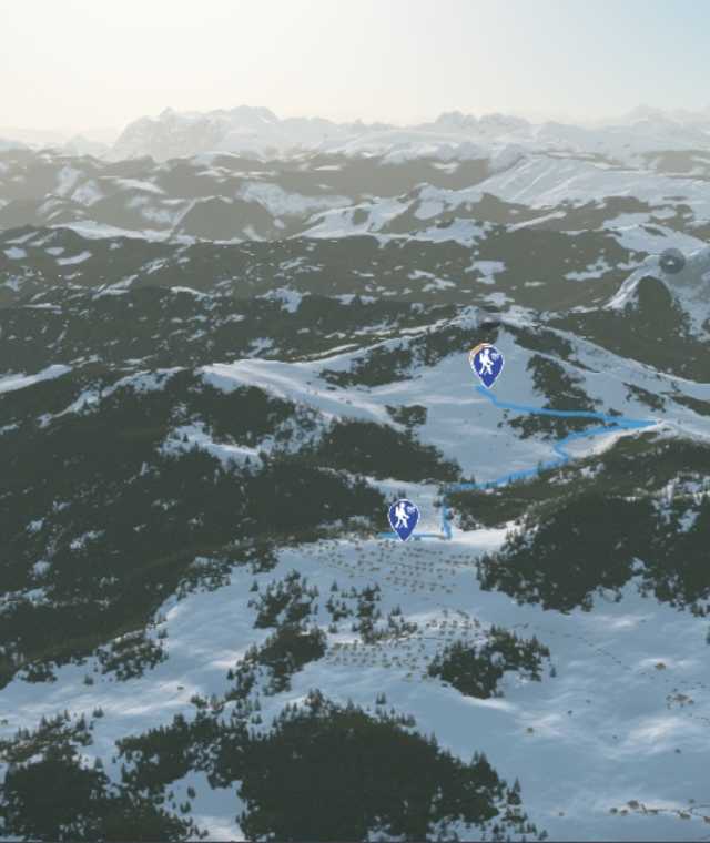 3-D-Ansicht der Winterwanderung zum Naturfreundehaus Hochstuckli von Mostelberg