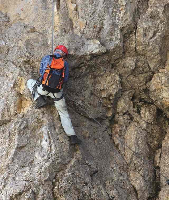 Schwierige Wandverschneidung beim Blötzerjoch.
