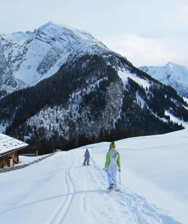 Mit Schneeschuhen über die Kallbrunnalmen im Naturpark Weißbach bei Lofer