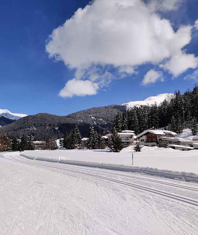 Durch Davos mit den Langlaufskiern gleiten