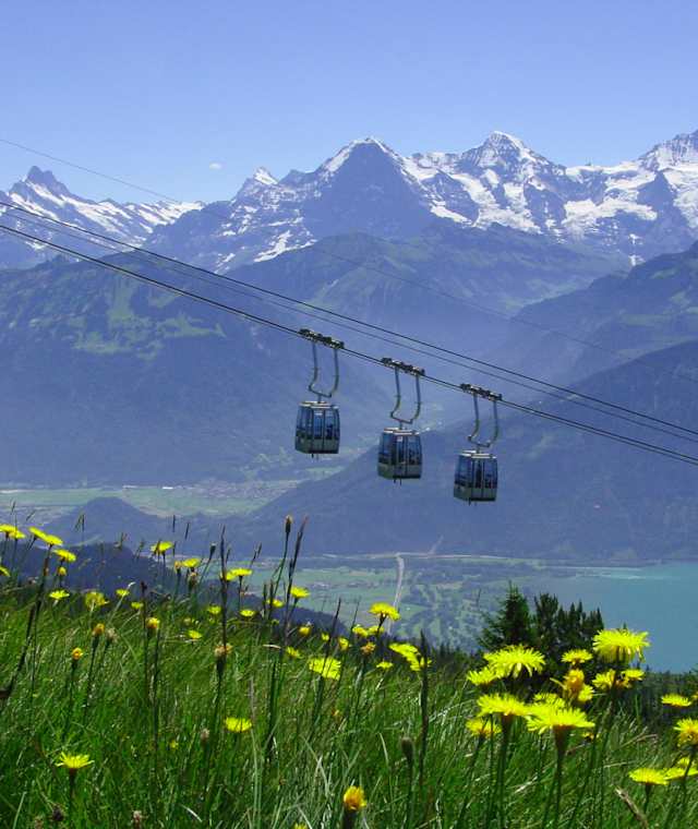 Die Niederhornbahn über dem Thunersee. 