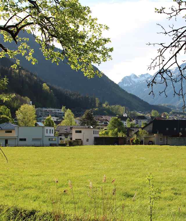 Blick vom Waldweg unterhalb des Hängenden Steins Richtung Nüziders