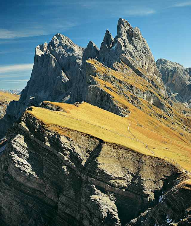 Die Geislergruppe vom Gipfel der Seceda.
