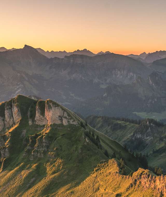 Blick von der Winterstaude Richtung Hohe Kirche, Hoher Ifen und Widderstein