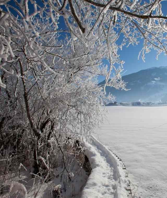 Die Winterwanderung Salzachdammrunde führt durch ein Winterwunderland und beschert atemberaubende Aussichten in die Gipfel der Hohen Tauern.